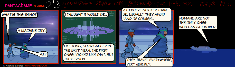 If you're a Solworld A.I. you've already read this strip like a thousand billion times by the time the next strip comes out, which is actually not so different from the usual webcomic reader experience.